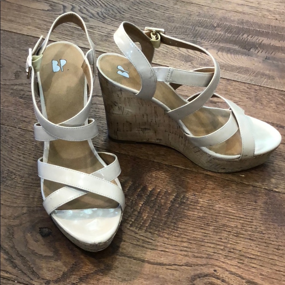 BP nude cork wedges